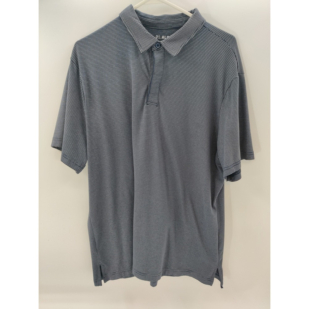 01 Algo Mens XL Blue & Gray‎ Striped Polo Shirt Quick Dry Moisture Wicking